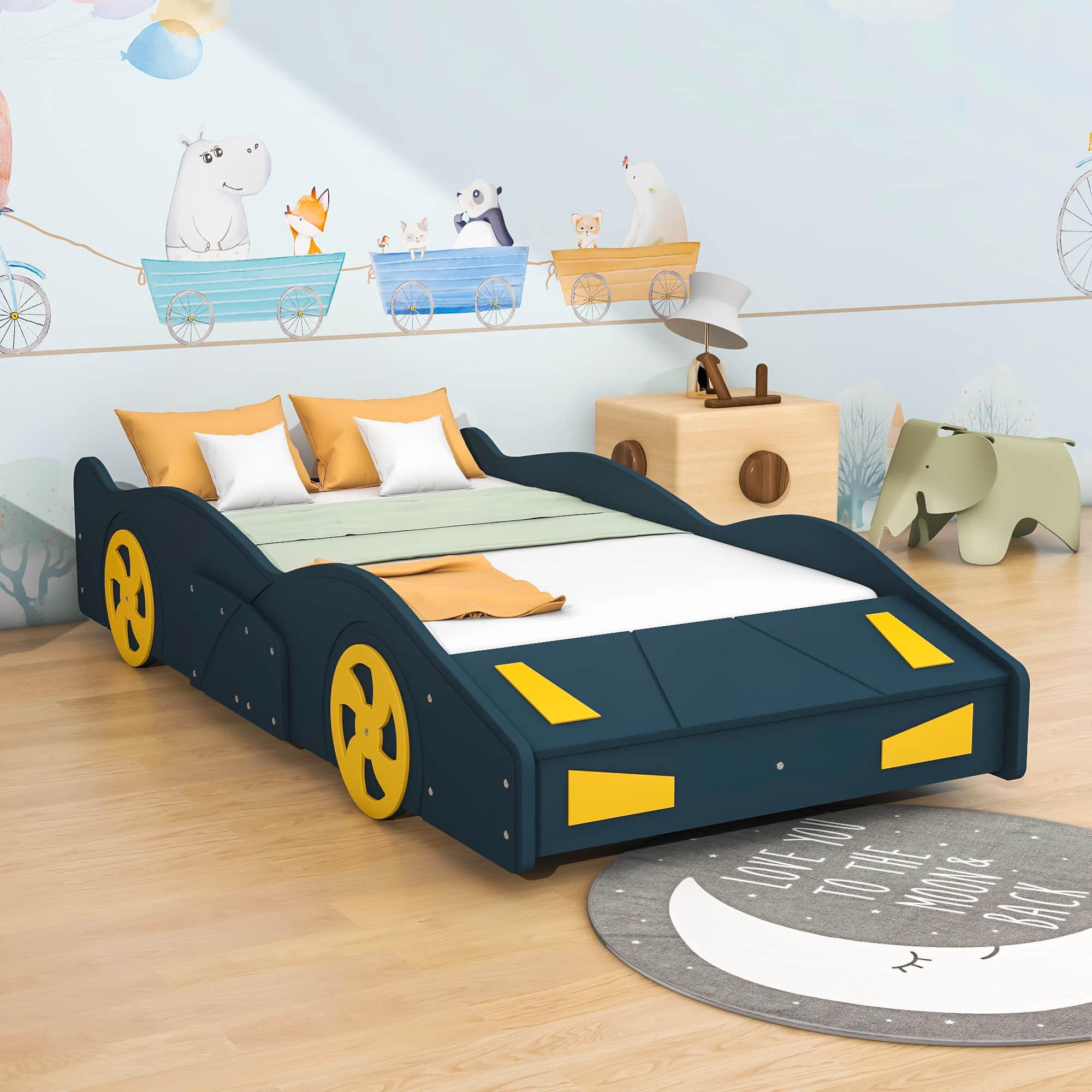 Wood Twin Size Kids Race Car Bed with Storage Box