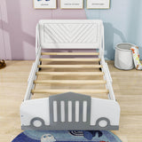 Wooden Car Twin Bed Frame for Boys and Girls with Wheels