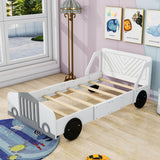 Wooden Car Twin Bed Frame for Boys and Girls with Wheels