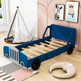 Wooden Car Twin Bed Frame for Boys and Girls with Wheels