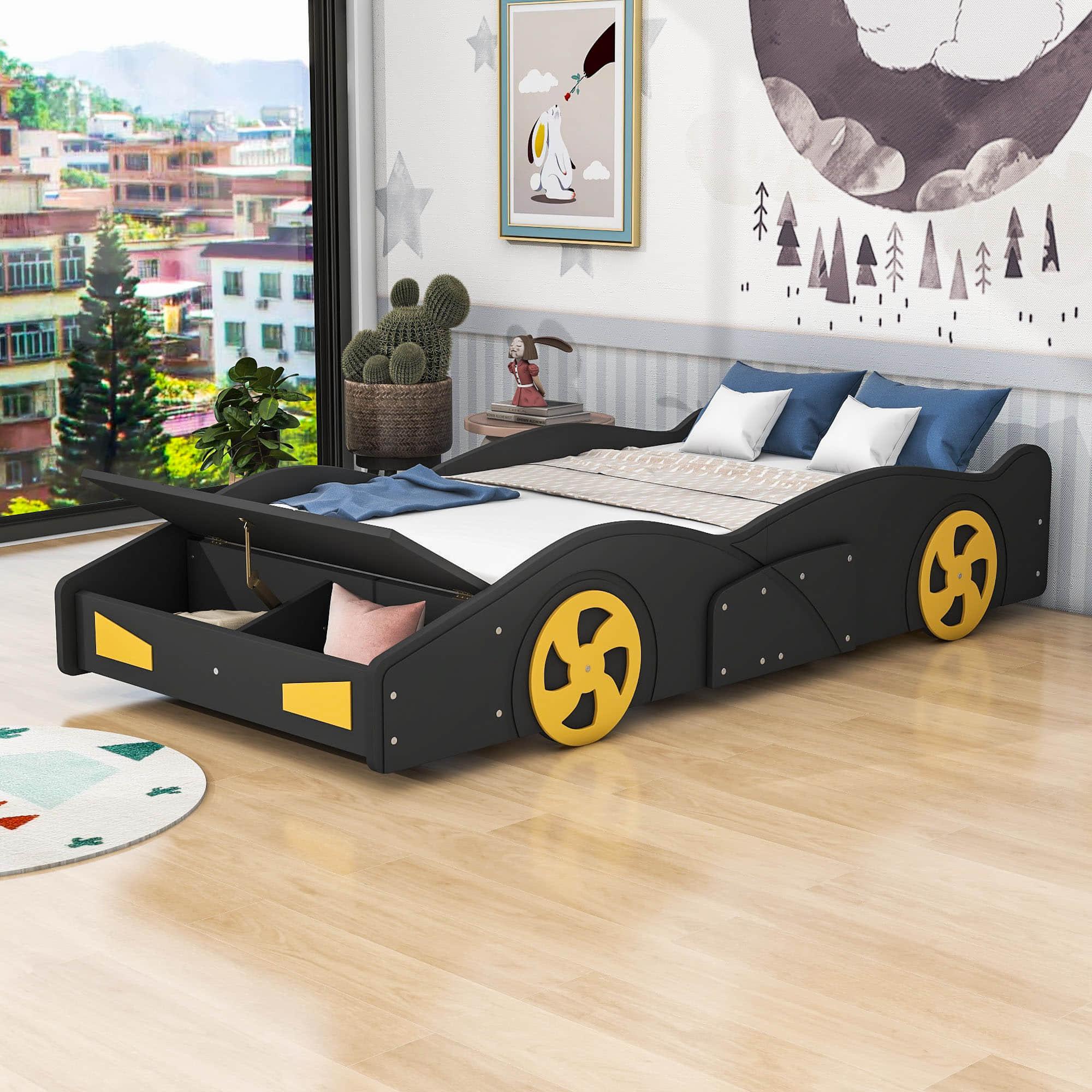 Wood Twin Size Kids Race Car Bed with Storage Box