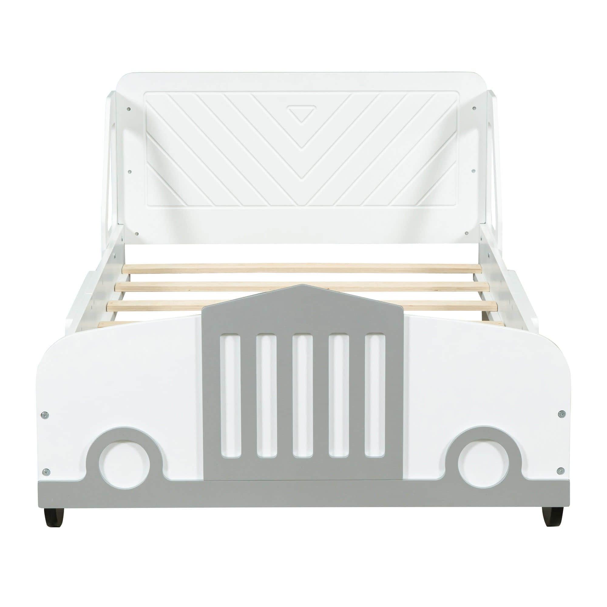 Wooden Car Twin Bed Frame for Boys and Girls with Wheels