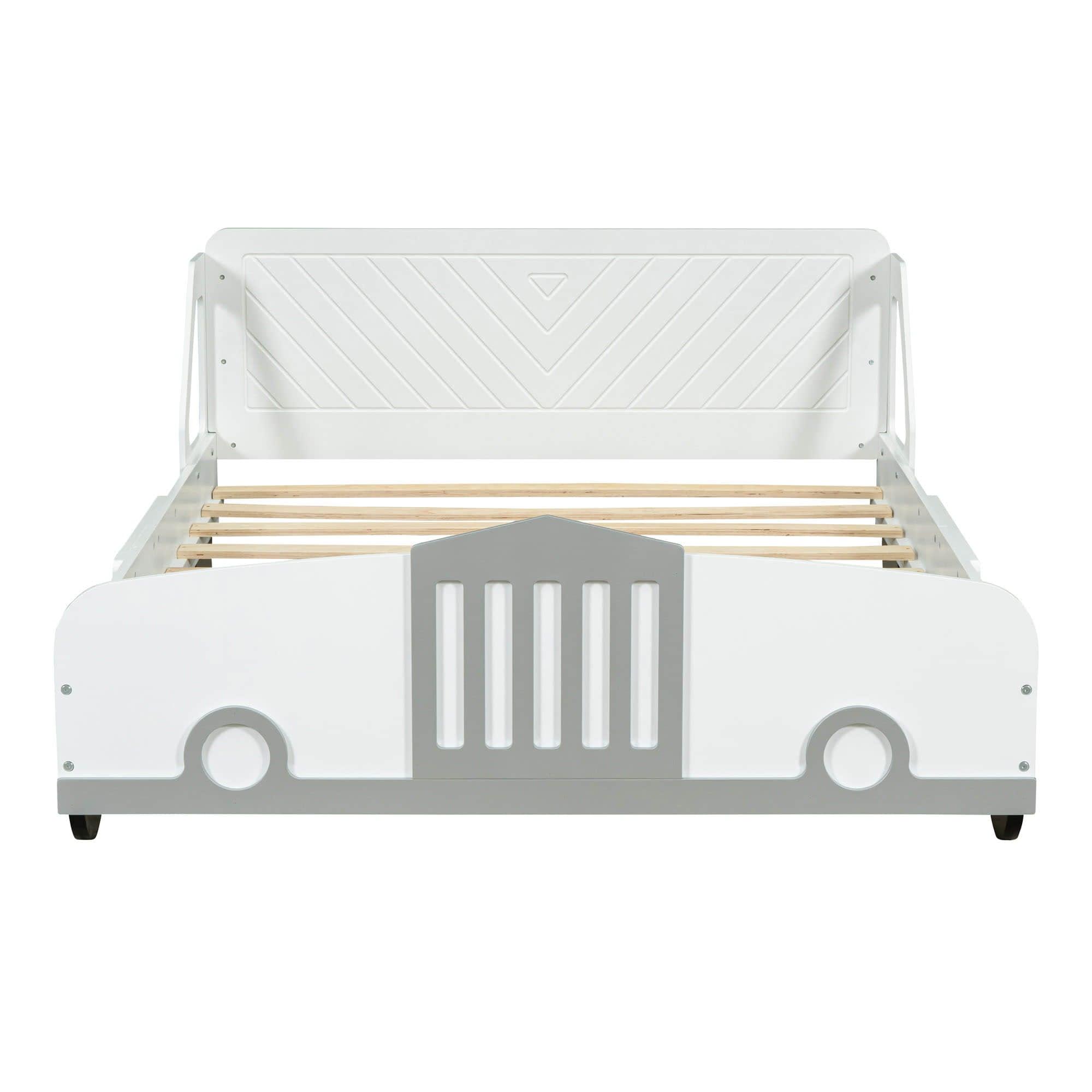 Wooden Full Size Car Bed Frame for Boys and Girls with Wheels