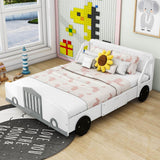 Wooden Full Size Car Bed Frame for Boys and Girls with Wheels