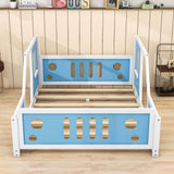 Wood Full Size Car-Shaped Floor Bed Frame with Rails for Boys