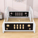 Wood Full Size Car-Shaped Floor Bed Frame with Rails for Boys