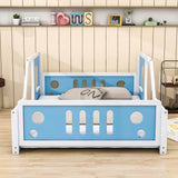 Wood Full Size Car-Shaped Floor Bed Frame with Rails for Boys