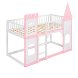 Low Twin Over Twin Bunk Beds for Kids, Girls, Toddler - [Wooden, Castle]