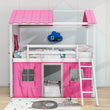 Low Twin Over Twin House Loft Bunk Beds for Kids with Curtains - [Floor]