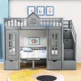 Convertible Twin Over Twin Bunk Beds with Stairs and Table, Storage - [Drawers]