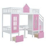 Convertible Twin Over Twin Bunk Beds with Stairs and Table, Storage - [Drawers]