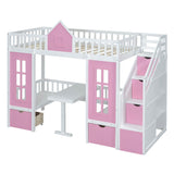 Convertible Twin Over Twin Bunk Beds with Stairs and Table, Storage - [Drawers]