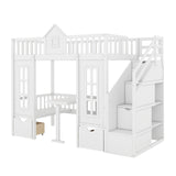 Convertible Twin Over Twin Bunk Beds with Stairs and Table, Storage - [Drawers]