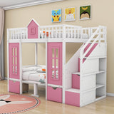 Convertible Twin Over Twin Bunk Beds with Stairs and Table, Storage - [Drawers]