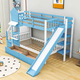 Girls Twin Over Twin Castle Bunk Bed with Slide and Stairs, Storage