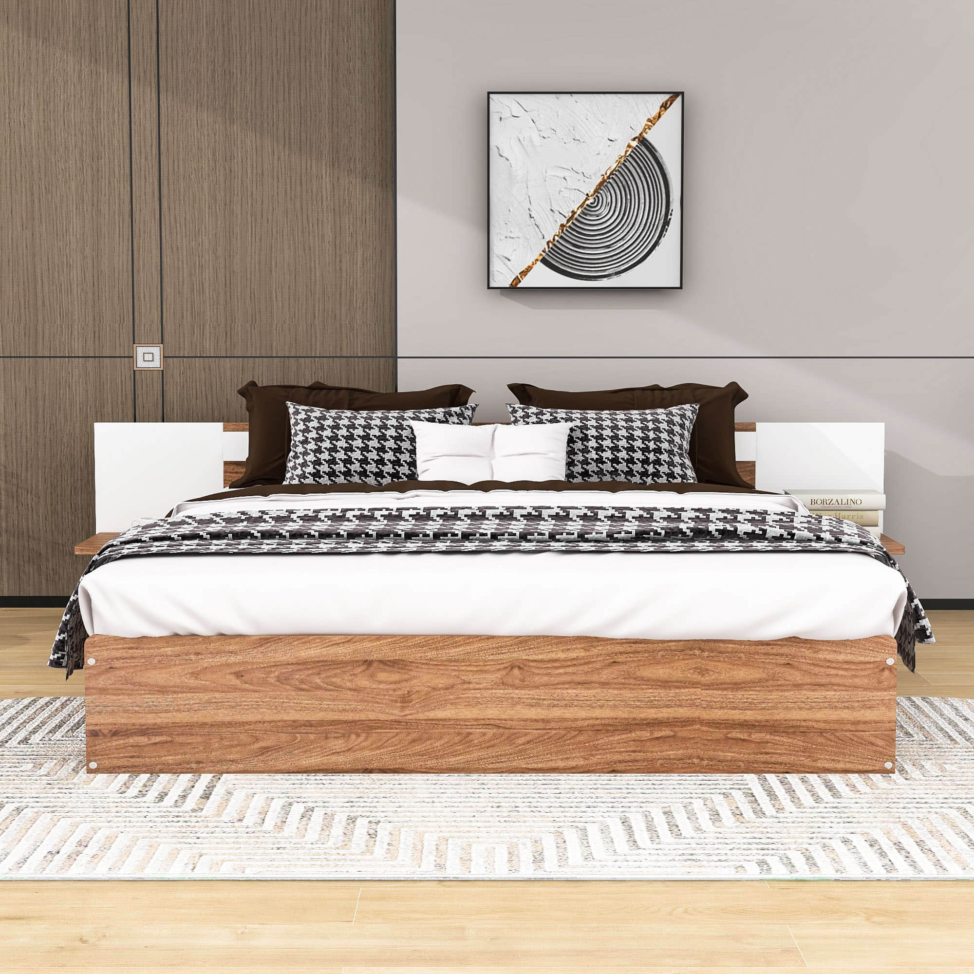 Wooden Queen Bed Frame with Headboard and Storage Drawers