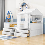 Full Size Low House Toddler Loft Bed with Stairs and Storage - [2 Steps]