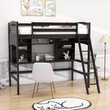 Convertible Twin High Loft Bed with Desk and Shelves - [Storage, Ladder, Wood]