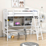 Convertible Twin High Loft Bed with Desk and Shelves - [Storage, Ladder, Wood]