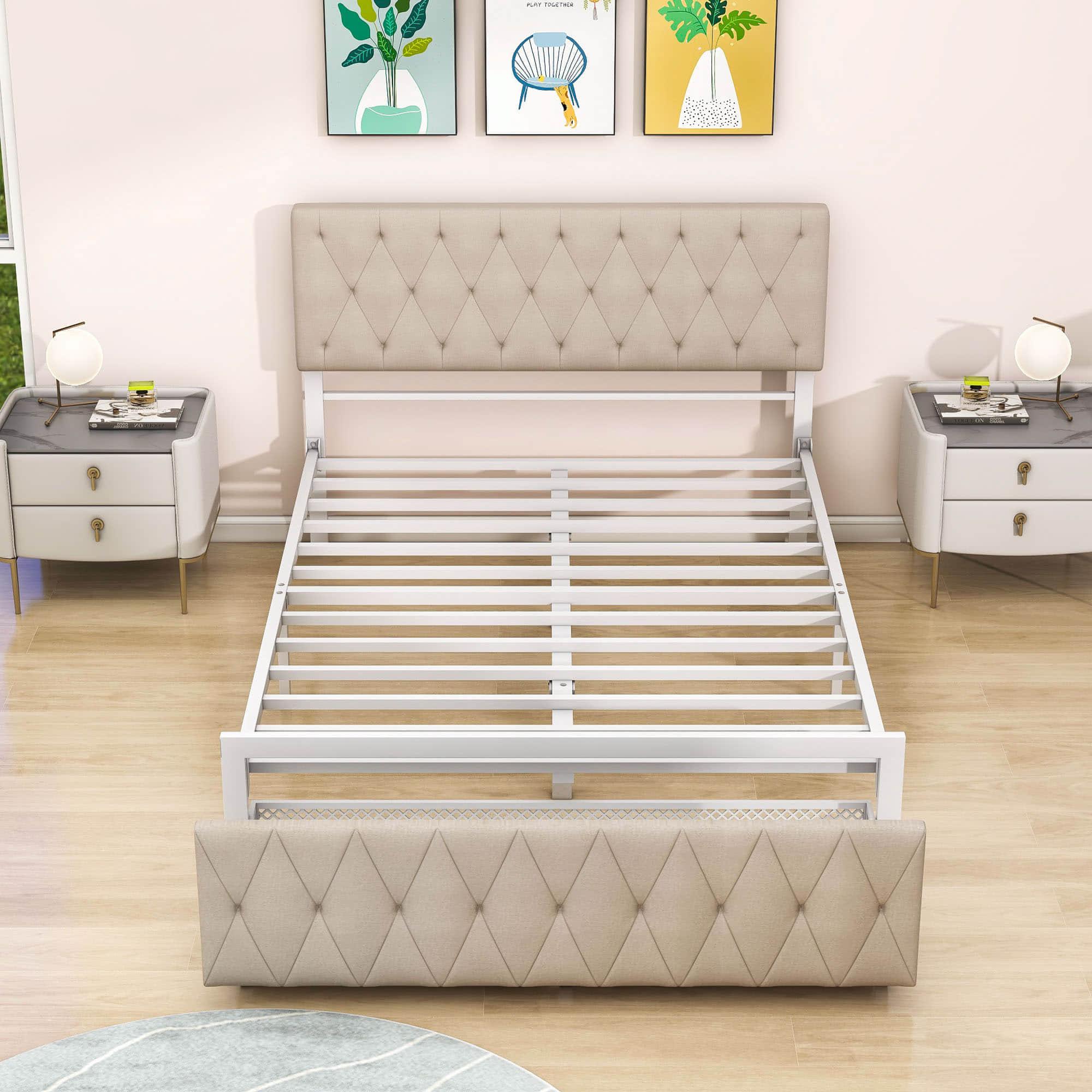 Metal Full Size Upholstered Storage Bed with Headboard and Drawers