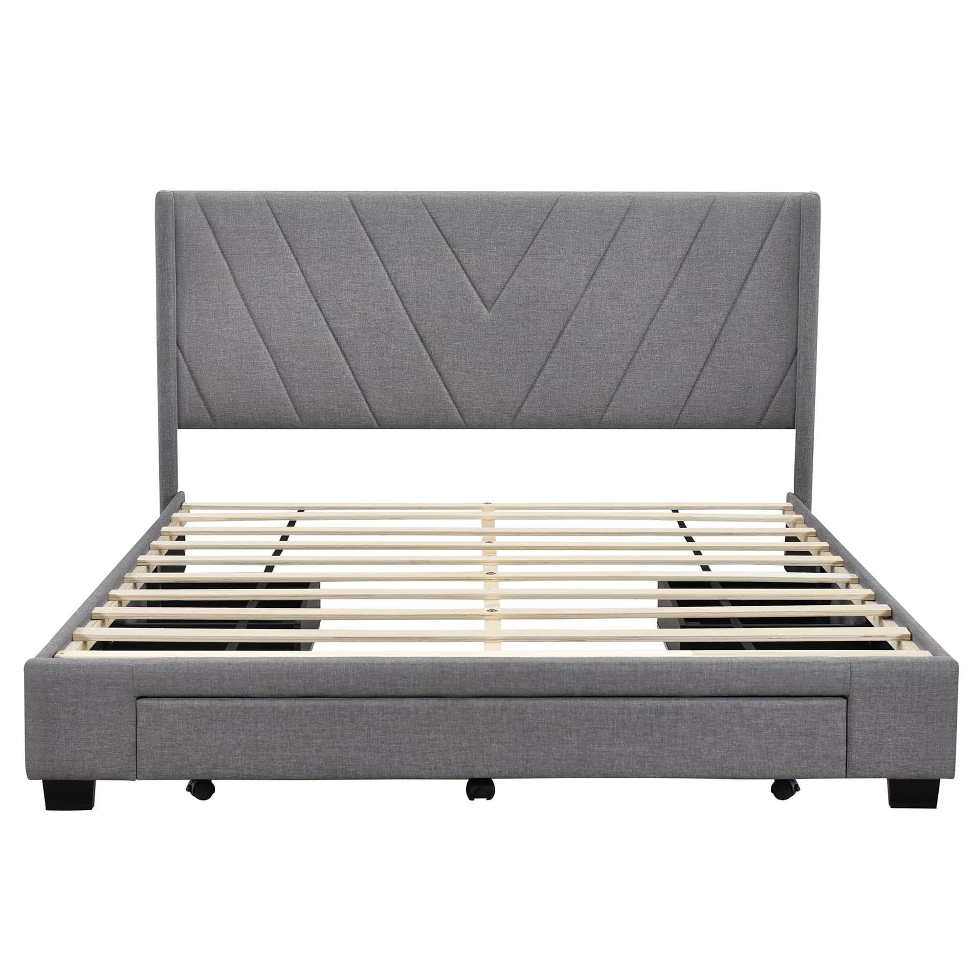 Queen Size Upholstered Platform Bed with Storage and Headboard - [Drawers, Linen]