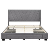 Queen Size Upholstered Platform Bed with Storage and Headboard - [Drawers, Linen]