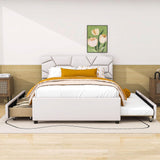 Full Size Upholstered Platform Bed with Trundle and Storage - [Drawers, Linen]