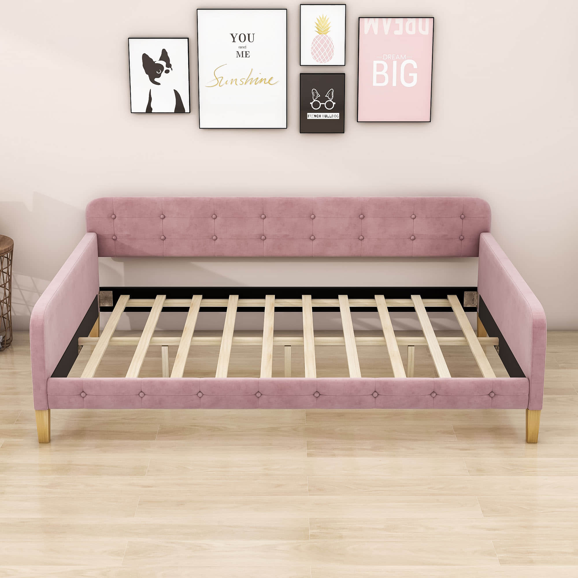 Modern Full Size Velvet Upholstered Daybed with Slats