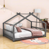 Wooden Full Size Low House Bed Frame for Toddler, Kids