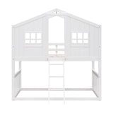 Low Twin Over Twin House Bunk Beds for Kids Toddler - [Wooden, Floor]