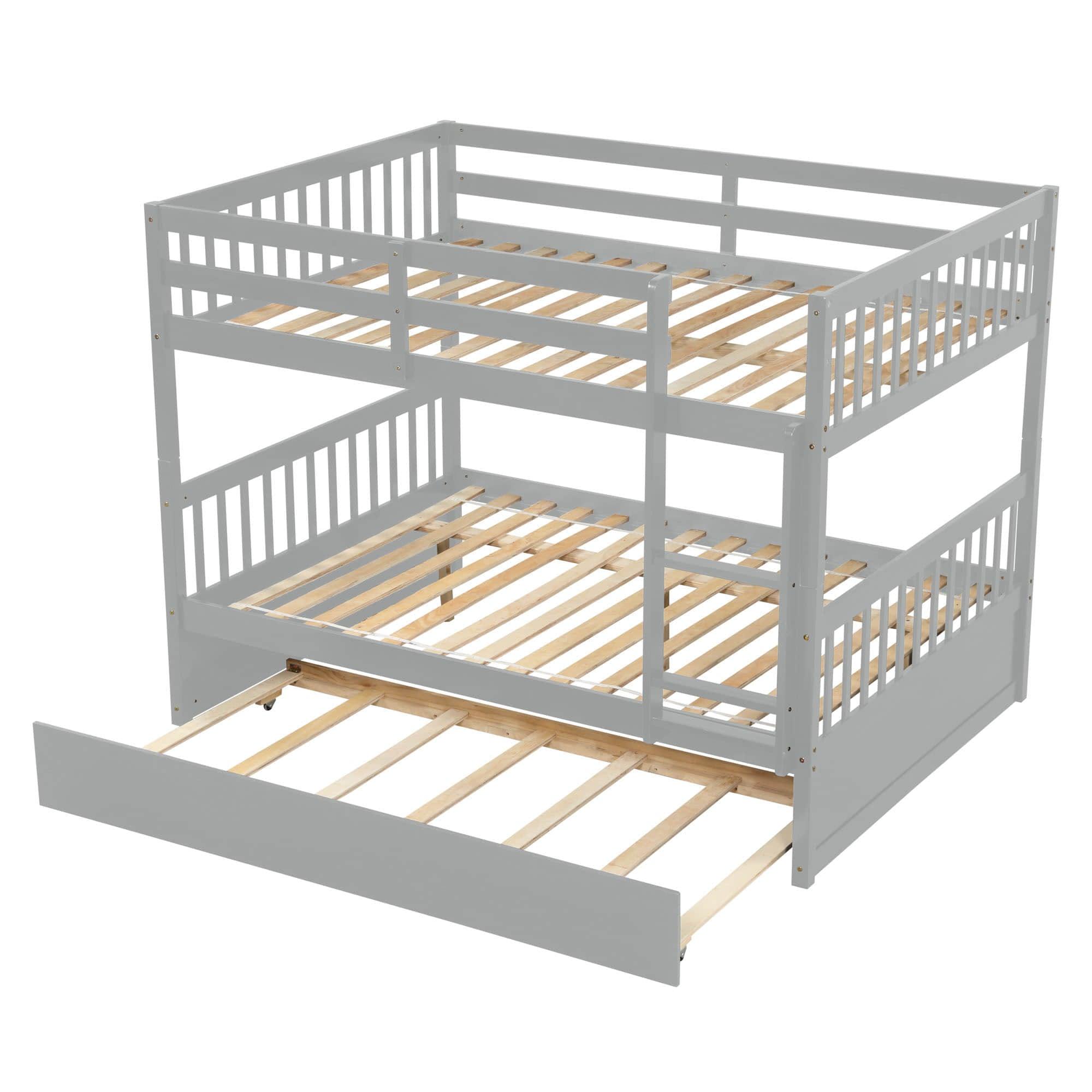 Convertible Full Over Full Bunk Beds with Trundle for Kids, Teens - [Wooden]