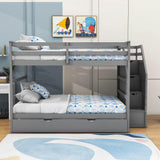 Full Over Full Bunk Beds with Stairs and Storage, Trundle - [Wood, Cabinets]