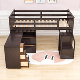 Low Twin Loft Bed with Portable Desk and Stairs, Storage - [Wood, Drawers, Shelves]