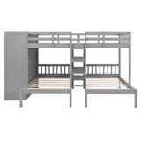 Low Full Over Twin&Twin Triple Bunk Bed with Storage for Kids - [Wardrobe]