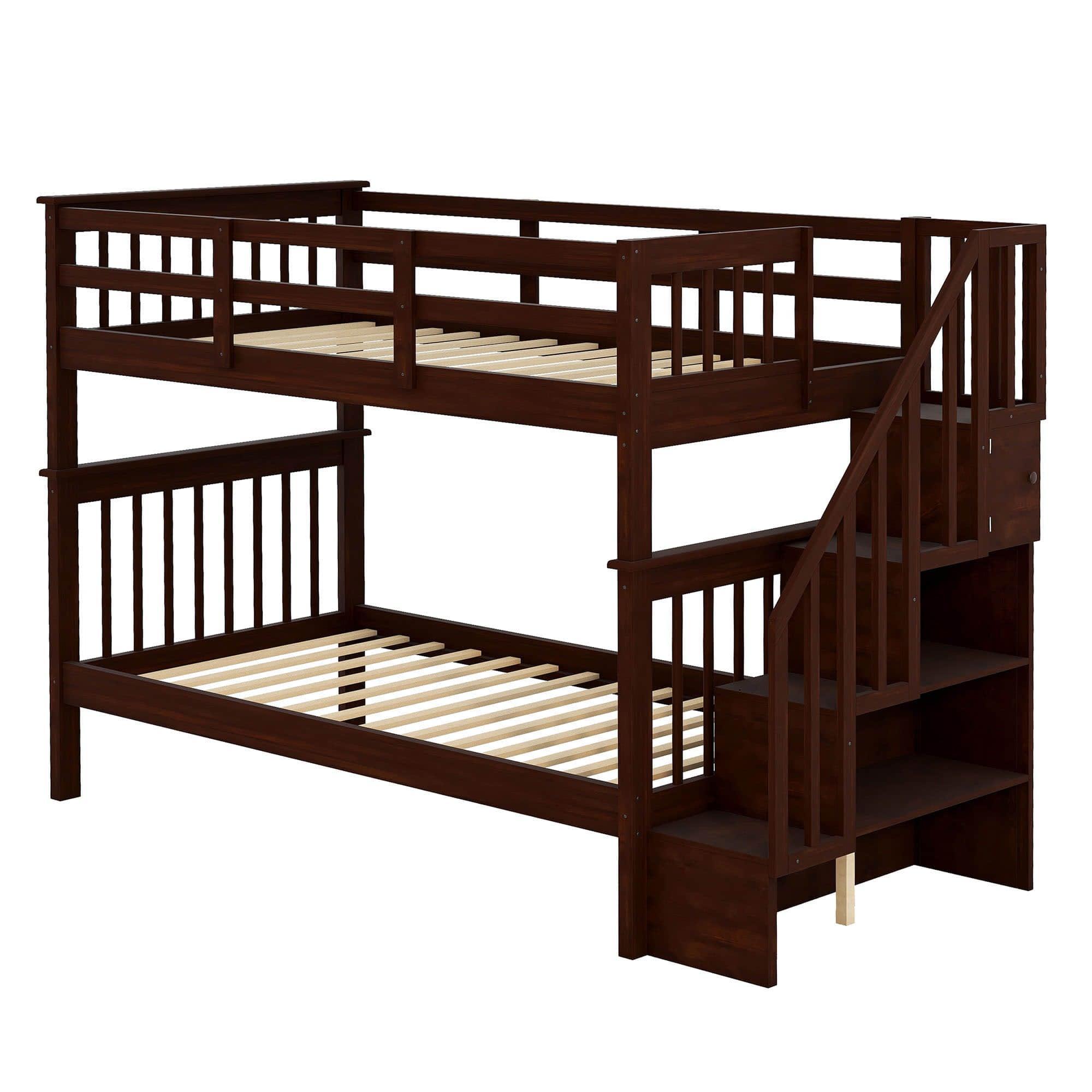 Twin Over Twin Bunk Beds with Stairs and Storage for Kids - [Wood, Convertible]