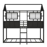 Twin Over Twin Low House Bunk Beds for Kids, Toddler - [Metal, Floor, Black]