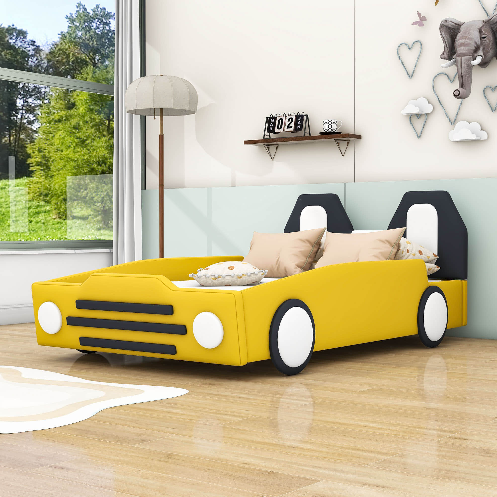 Twin Size Kids Upholstered Car Bed for Boys and Girls - [PU Leather]