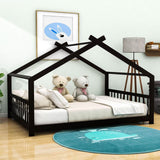 Wooden Full Size Low House Bed Frame for Toddler, Kids