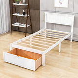 Wooden Twin Size Platform Bed Frame with Under bed Storage - [Drawer]