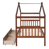 Kids Low Wooden House Bed with Storage and Headboard - [Drawers, Footboard]