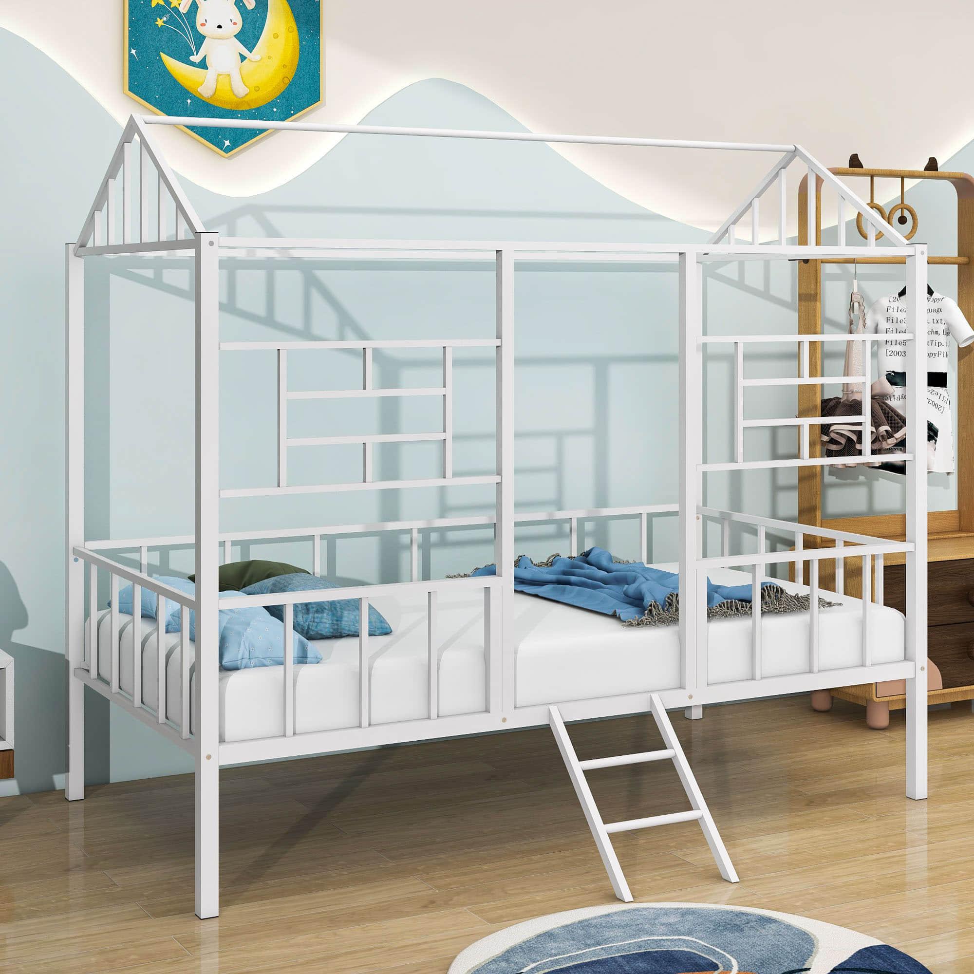 Metal Twin Low House Bed Frame for Kids, Toddler