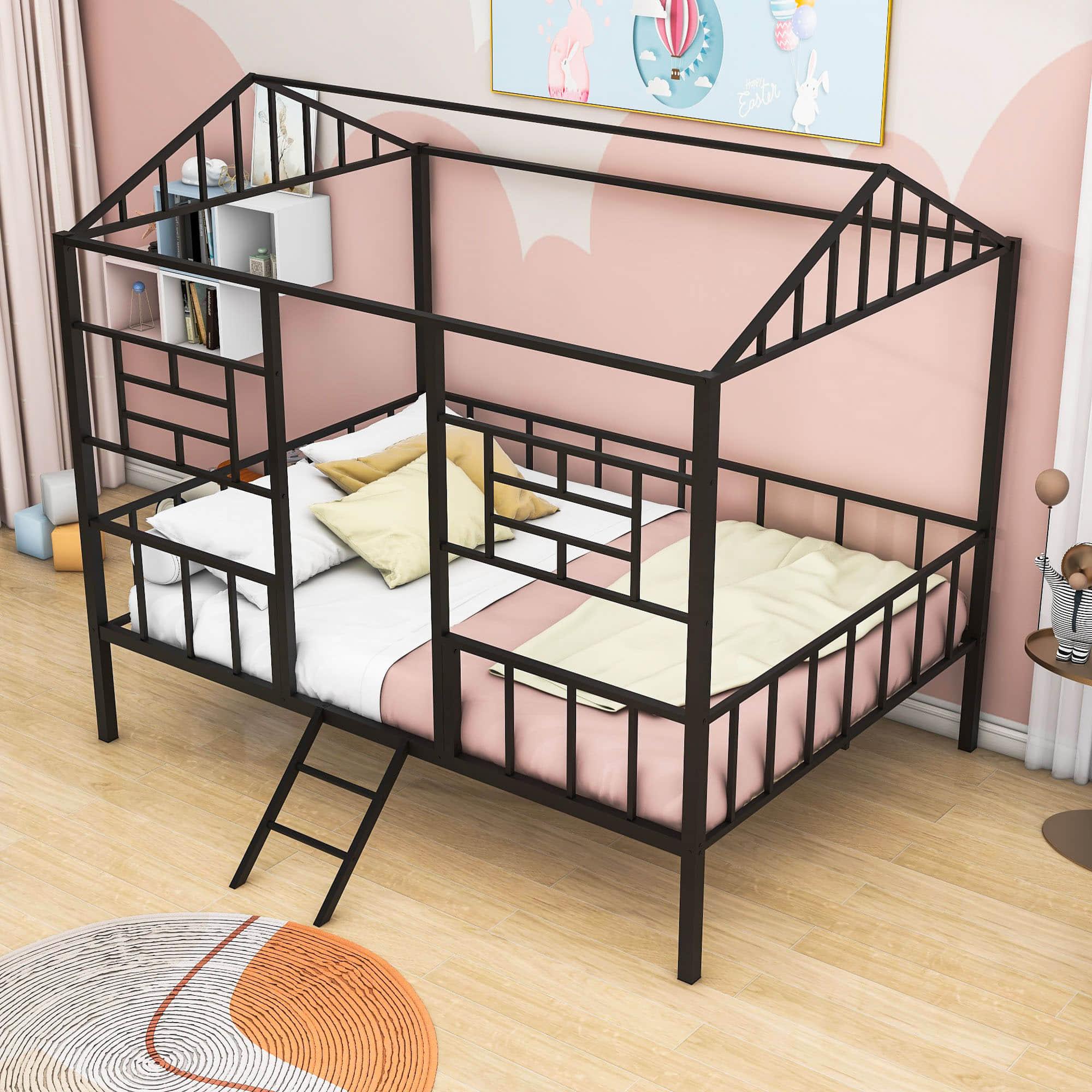 Full Size Metal House Bed Frame for Kids, Toddler