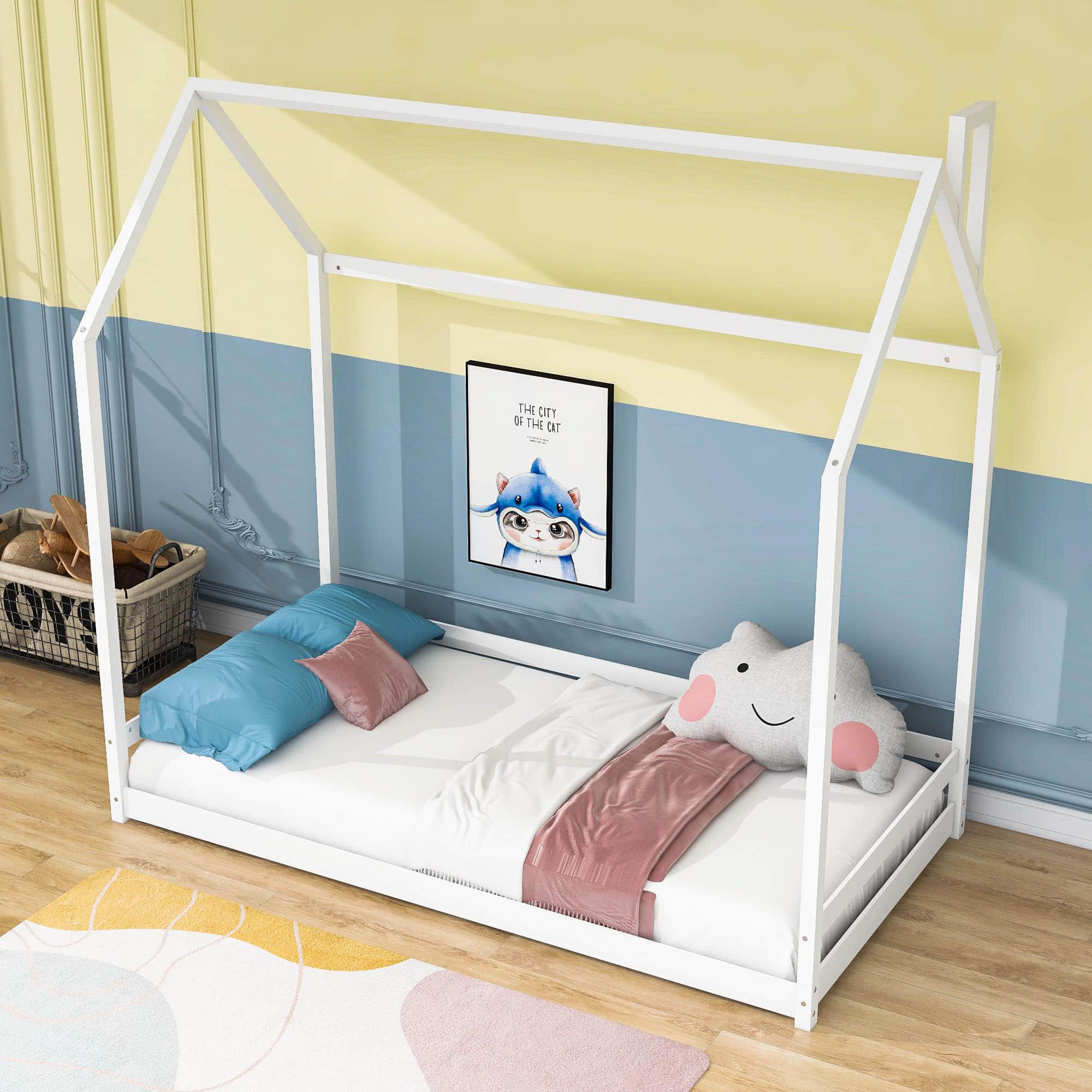 Solid Wood Twin House Toddler Floor Bed