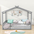 Full Size Wood House Kids Toddler Floor Bed with Rails