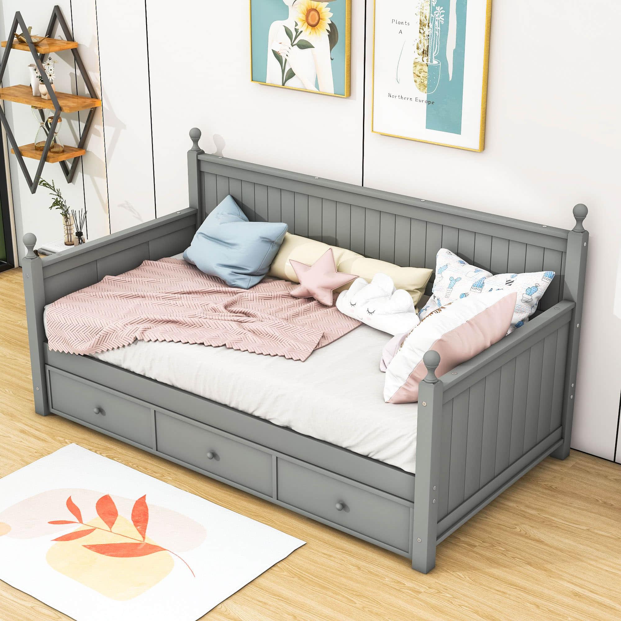 Wood Twin Daybed with Storage Drawers and Beadboard Back