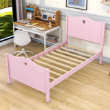 Wood Girls Twin Platform Bed with Headboard and Footboard