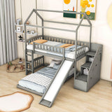 Floor Twin Bunk Beds for Toddlers Kids with Stairs and Slide - [Wood]