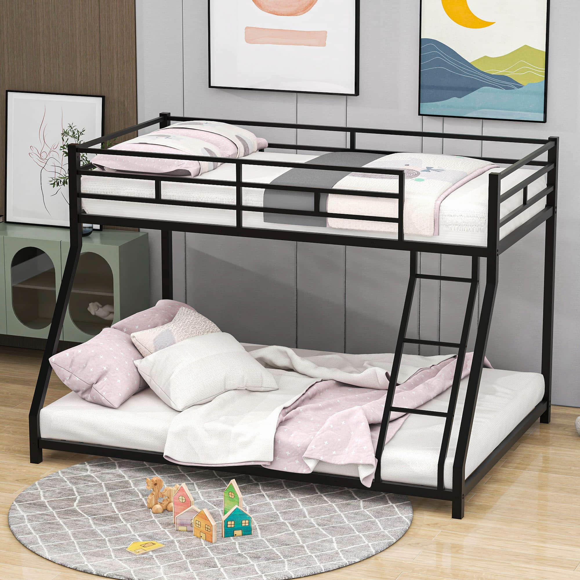 Modern Twin Over Full Metal Low Bunk Beds - [Floor, Classic]