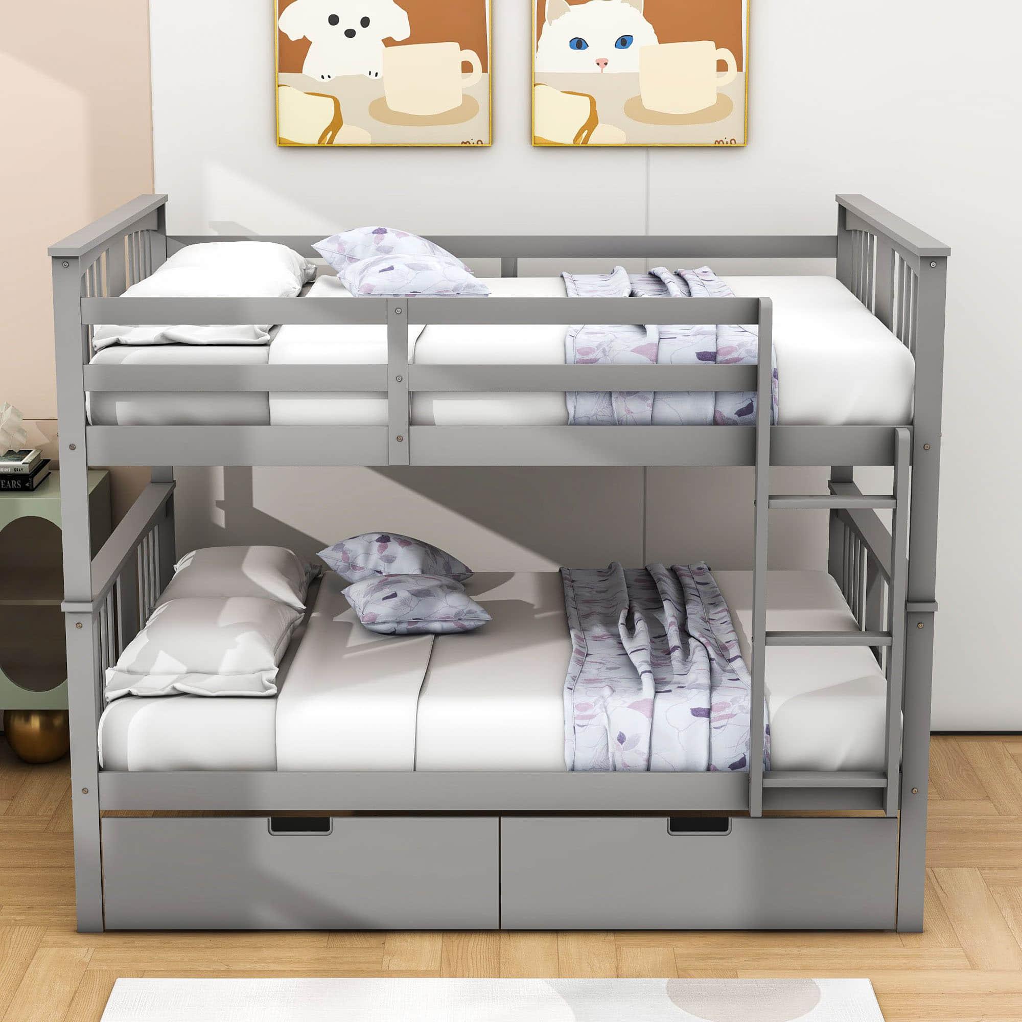 Full Over Full Bunk Beds with Storage Drawers for Kids - [Wooden, Convertible]