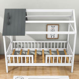 Twin Size Montessori Wooden Kids Low Farmhouse Bed Frame with Rails